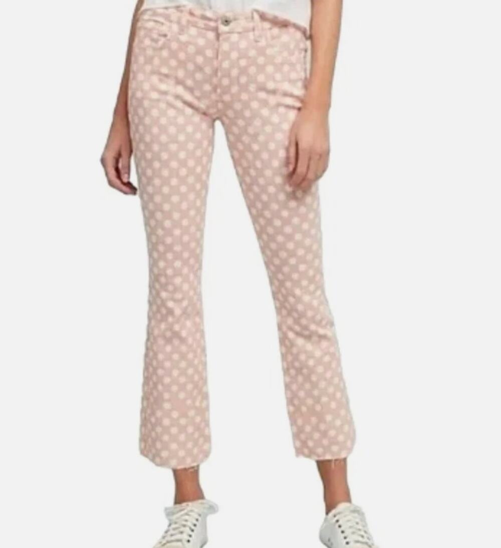 Anthropologie Pilcro Womens 26 Petite Peach Polka Dot Flare Pants High Rise